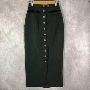 Accomplice Pencil Skirt Women 5 Black Button Front Vintage Midi Column Slit 90s